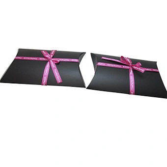Custom Logo Paper Pillow Boxes with Ribbon