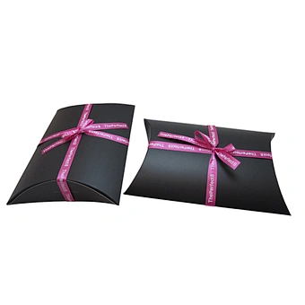 Custom Logo Paper Pillow Boxes with Ribbon