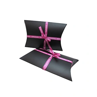 Custom Logo Paper Pillow Boxes with Ribbon